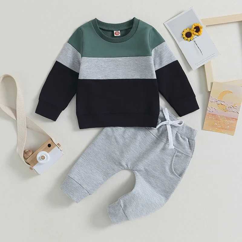Clothing Sets Toddler Baby Boy Fall Winter Clothes Color Block Long Sleeve Sweatshirt Pullover Top Pants Sweatsuit Set Outfits 0-3T H241126