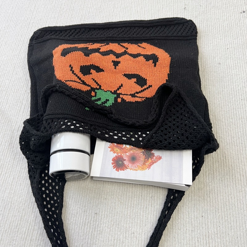 Women Fashion Shoulder Halloween Funny Pumpkin Tote Trend Knitted Bag Free shipping dh910320090