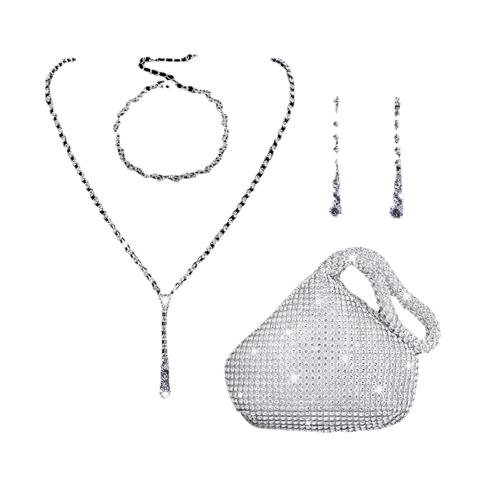 Fashionable High Class Jewelry Set with Diamond Earrings Necklace and Bracelet for Parties