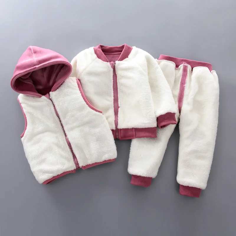 Clothing Sets Boys Girls Cartoon Bear Clothing Suits Baby Plus Velvet Jacket+Vest+ Pants 3Pcs Sets Kids Toddler Winter Sports Clothes 1-4Yrs H241126