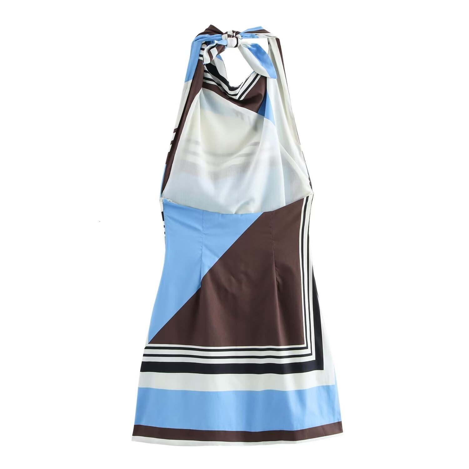 Striped Womens Autumn Dress Temperament Mini Poplin New Product Backless Hanging Neck Fashion