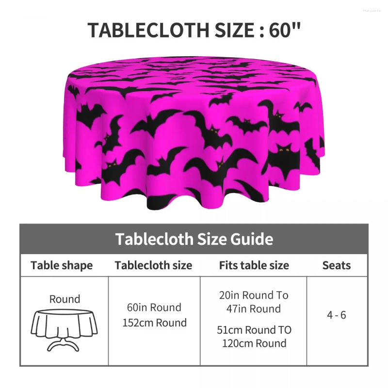 Table Cloth Black Flying Bats Tablecloth Gothic Halloween Outdoor Round Cover Funny Graphic For Banquet Christmas Party