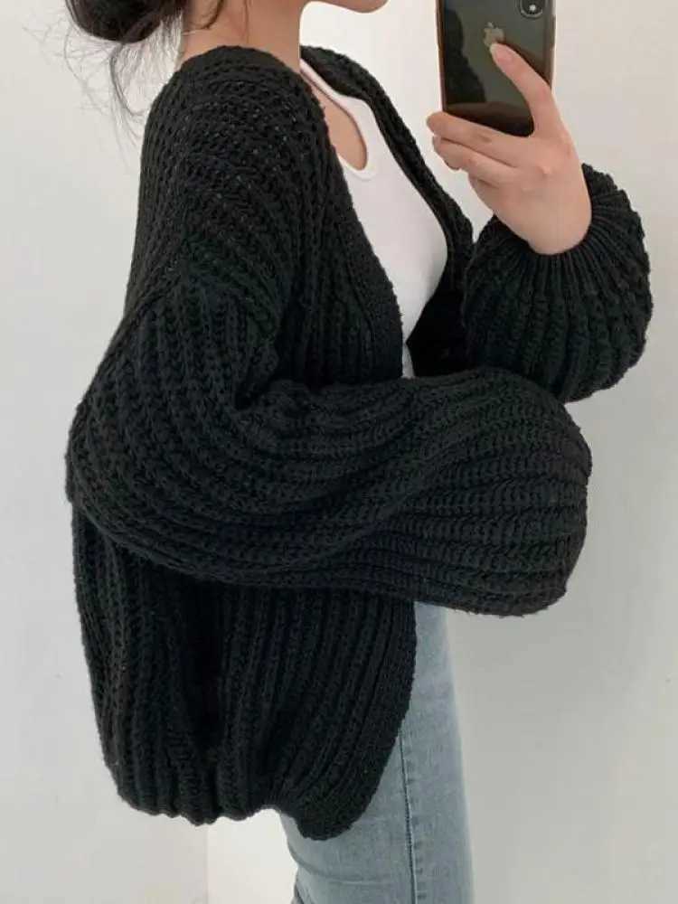 Casual 2024 Vintage Harajuku Lantern Sleeve Women Cardigan Korean Sweater Fall Streetwear Tops Coat Chic Lazy Wind Y2k SweaterX2409