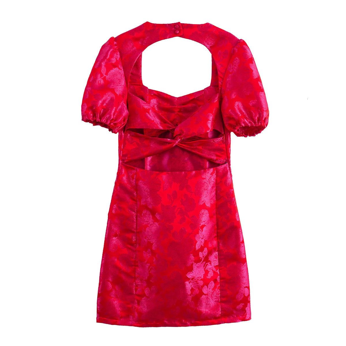 Temperament Autumn Dress Mini Style New Womens Sleeves Fashion Jacquard Puff Square Neck