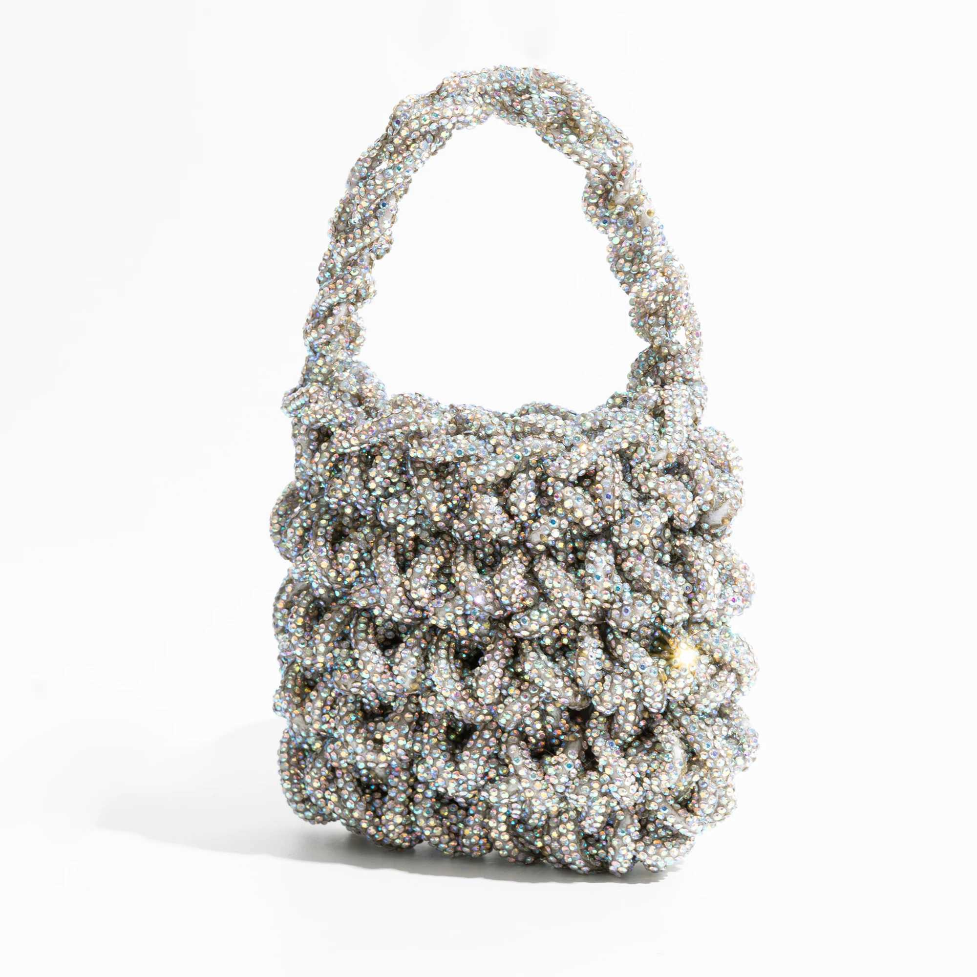 CMM Sparkling Rhinestones Woven Women Handbags Glitter Diamond Handmade Shoulder Crossbody Bag Evening Party Small Tote Purses 2024 240909