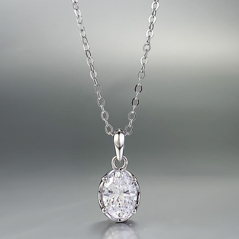 Ladies Fine Jewelry Oval Pendant Simple Real 100% 925 Sterling Silver 6*8mm White Moissanite Diamond Party Elegant Party Women Clavicle Beach Necklace Gift