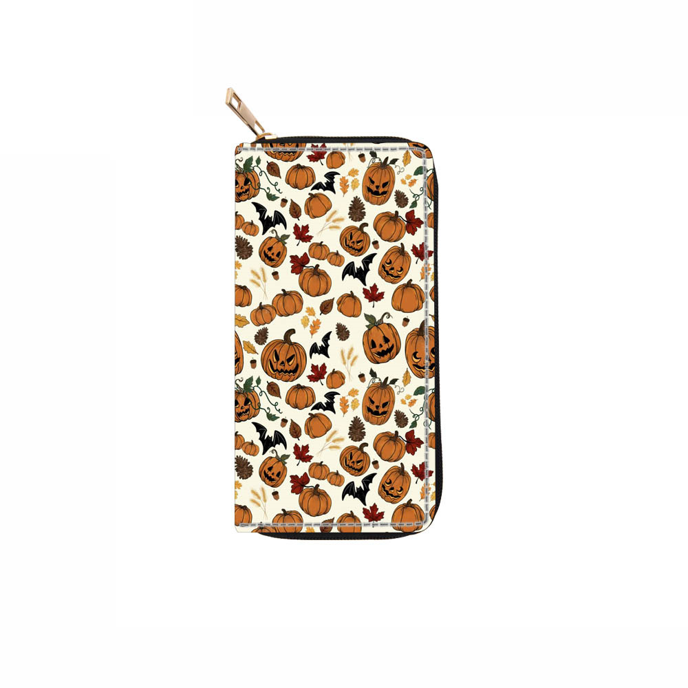2025 Designer PU Skull 3 Halloween Long Zipper Wallet Pumpkin Handbag Money Clip