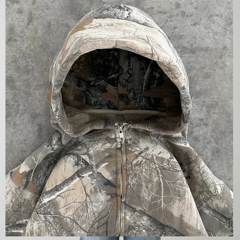 Y2K Retro High Street Hip Hop Streetwear Oversized zip up Hoodie Men Camouflage Pattern zipper Sweatshirt Unisex Camo Hoodied 240906
