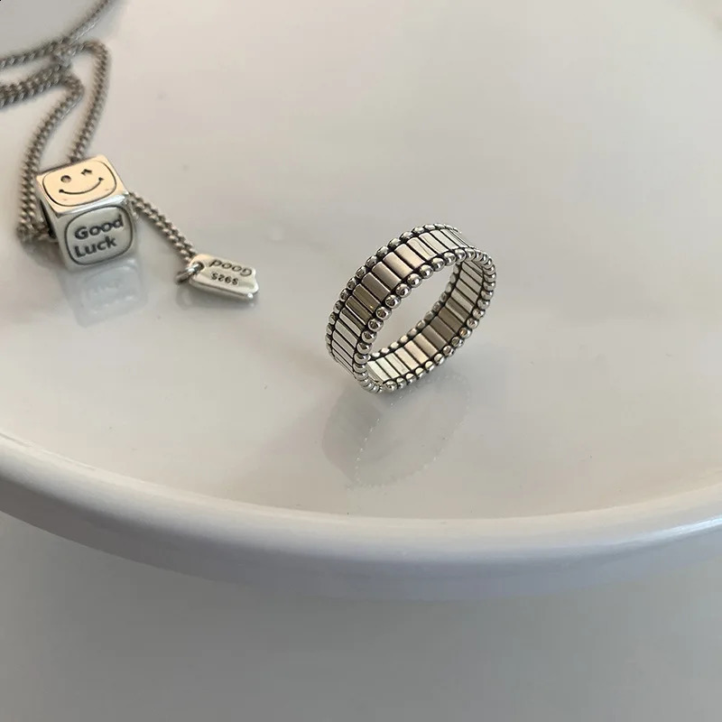 925 sterling silver ring fashionable hip-hop retro couple creative strip Thai silver party jewelry birthday gift 240909