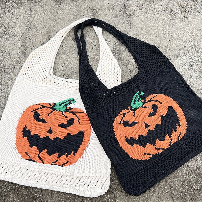 Women Fashion Shoulder Halloween Funny Pumpkin Tote Trend Knitted Bag Free shipping dh910320090
