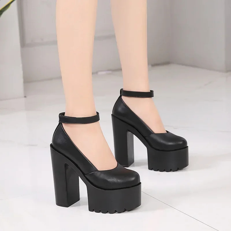 2025 new Women Pumps 14CM Thick High Heels Black Sexy PU Slip On Round Toe waterproof Party Wedding Office Career shoes for women 240904