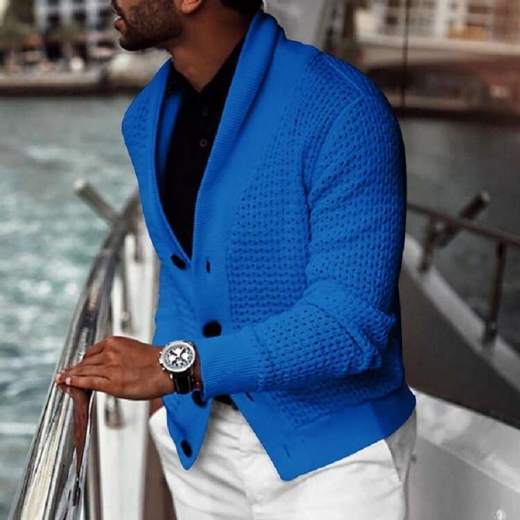 2024 new winter men's casual knitted cardigan jacket long sleeved lapel plus size sweater