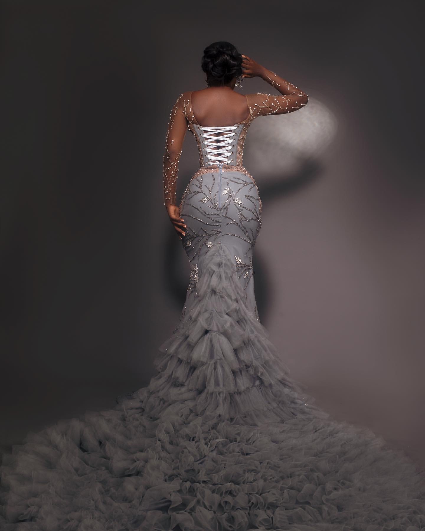 2024 Grey Mermaid Prom Dresses For Special Occasions Rhinestones Rhinestones Beaded Evening Formal Party Second Reception Birthday Engagement Gowns Dr