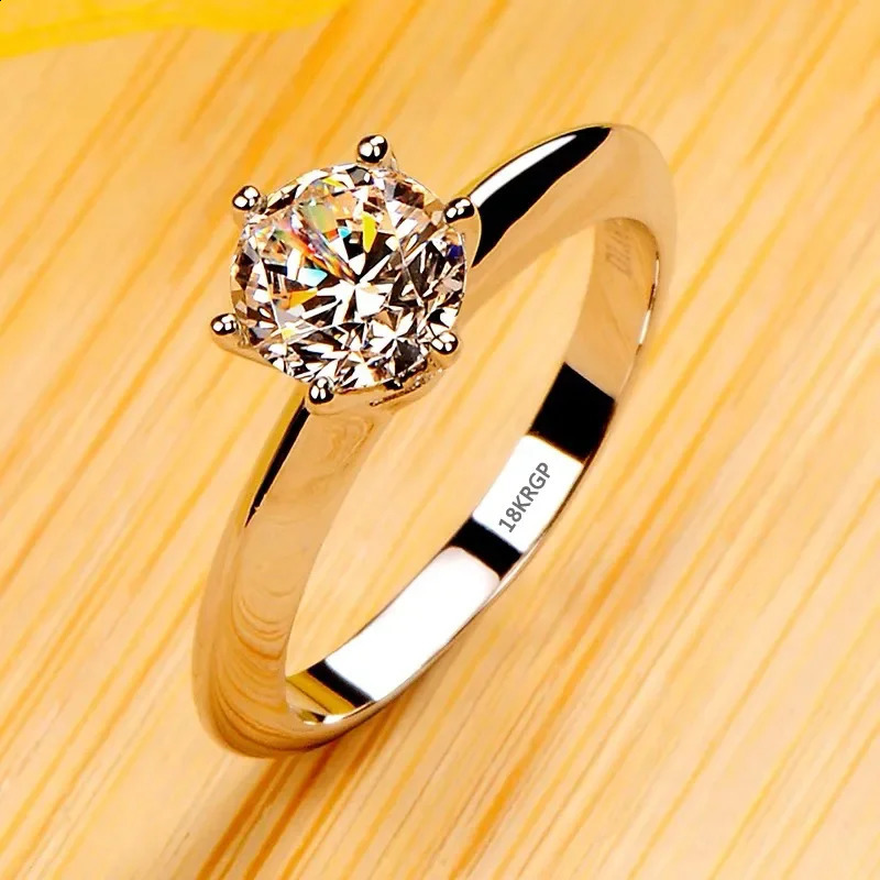 YINHED non fading 18K white gold wedding ring for women 2ct cubic zirconia engagement bride jewelry gift 240909