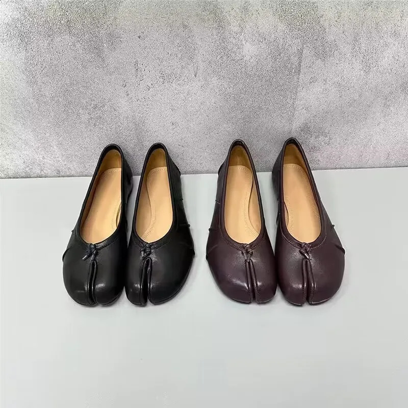 2024 Pleated Women Ballet Flats Tabi Shoes Casual Slip-on Loafers Ladies Split Toe Leather Espadrilles atillas Mujer 240906