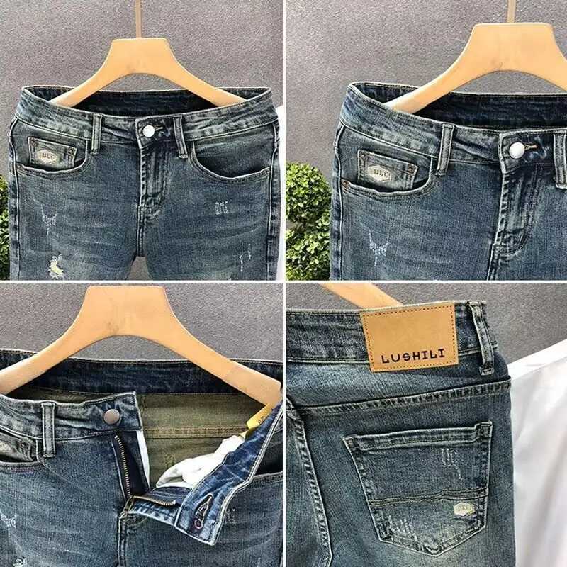 Korean luxury clothing mens slim fit open top casual jeans Spring and Autumn retro mens tight jeans soft jeans X2410261