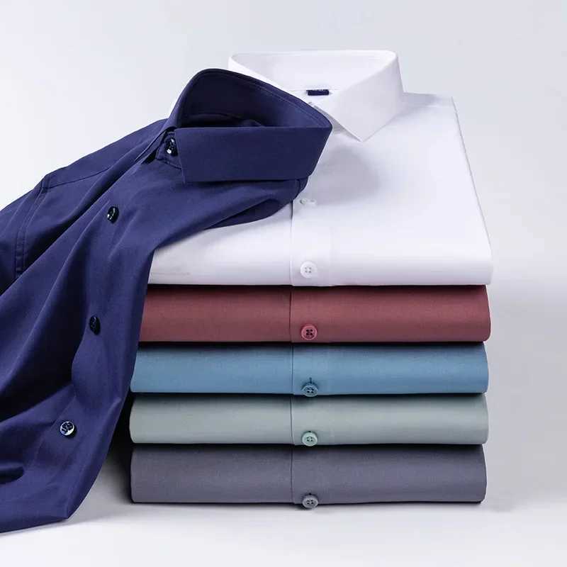 New elastic wrinkle resistant mens shirt long sleeved dress suitable for slim fitting Camissa social business shirt white shirt S-8XL X2410071