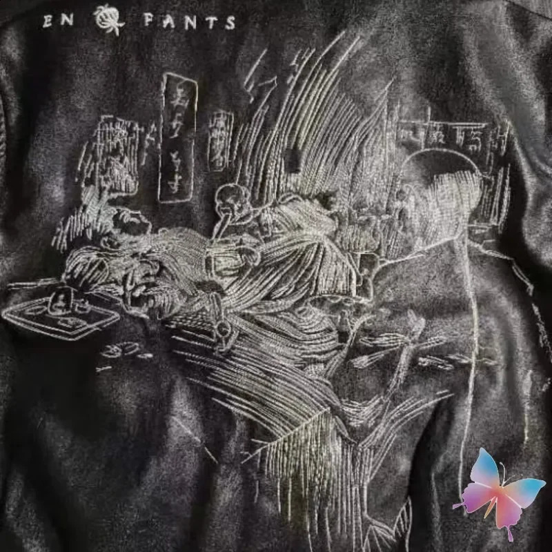 Winter High Street ERD Jackets Embroidery Zipper Pocket Black Motorcycle Leather Coats Men Women Cleanfit Streetwear 240905