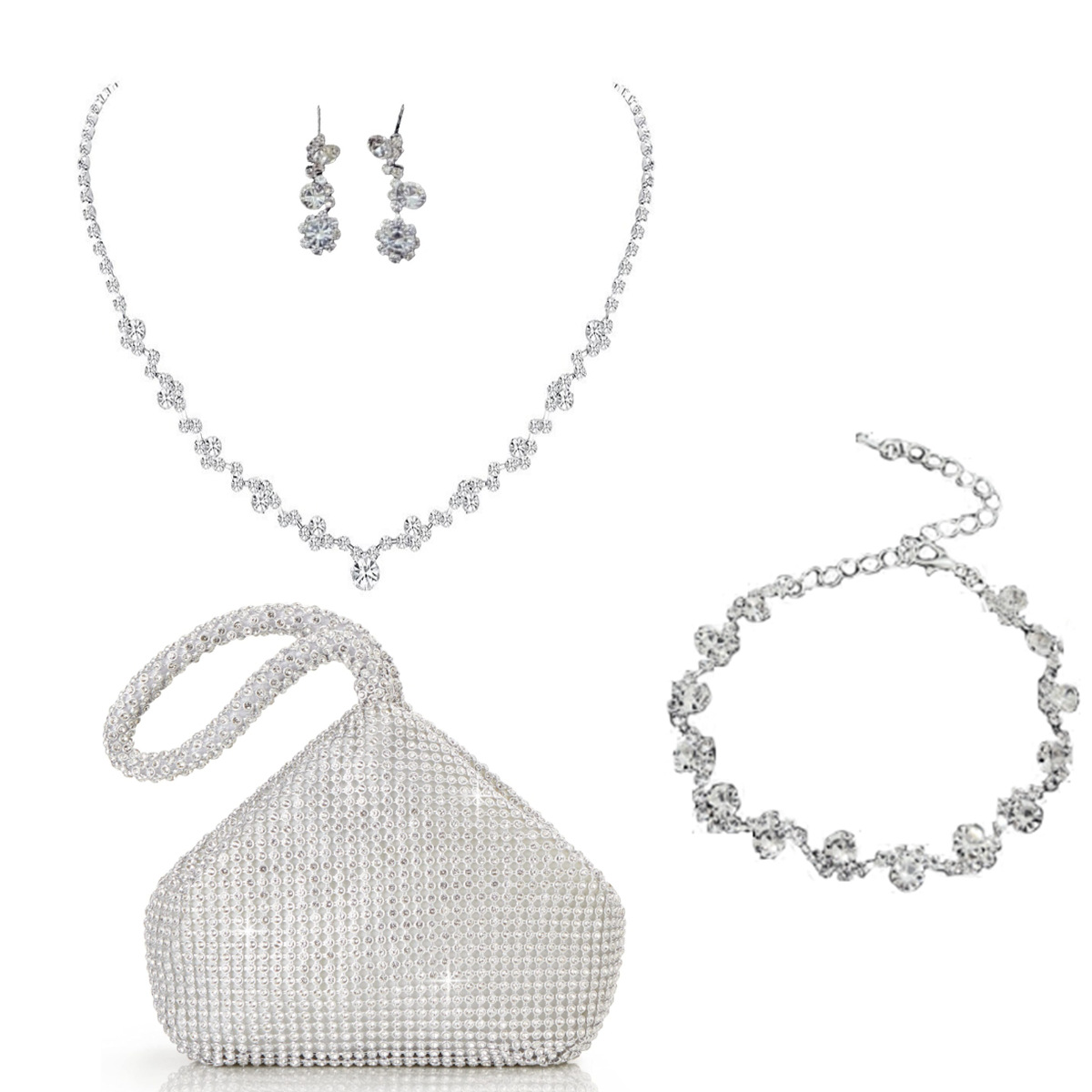 Fashionable High Class Jewelry Set with Diamond Earrings Necklace and Bracelet for Parties