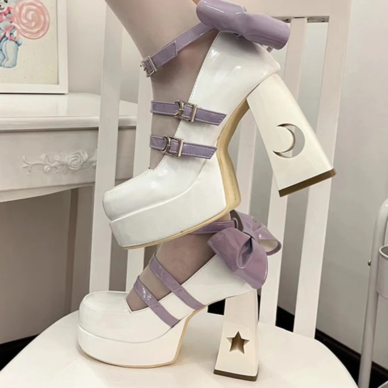 Y2k Chunky Platform High Heels Pumps Women Spring Punk Thick Heel Mary Jane Lolita Shoes Woman Patent Leather Cosplay Shoes 240902