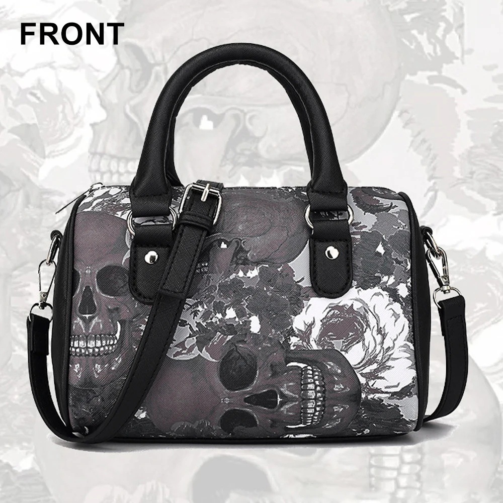 Skull Print Handbag, Halloween PU Crossbody Bag, Gothic Top Handle Purse dh5727163