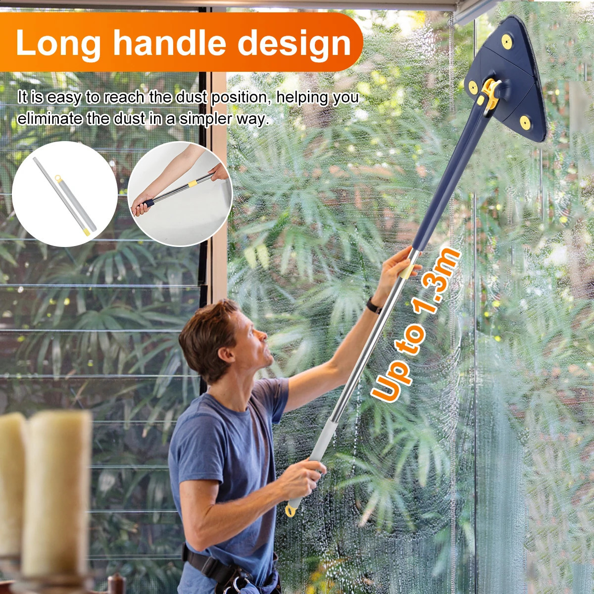 Telescopic Triangle Mop 360° Rotatable Selfwringing Extended Adjustable Floor Squeeze Free Hand Washing Lazy Tool 240904