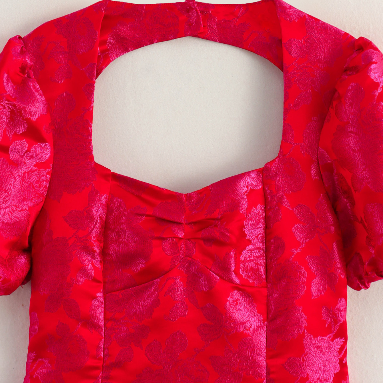 Temperament Autumn Dress Mini Style New Womens Sleeves Fashion Jacquard Puff Square Neck