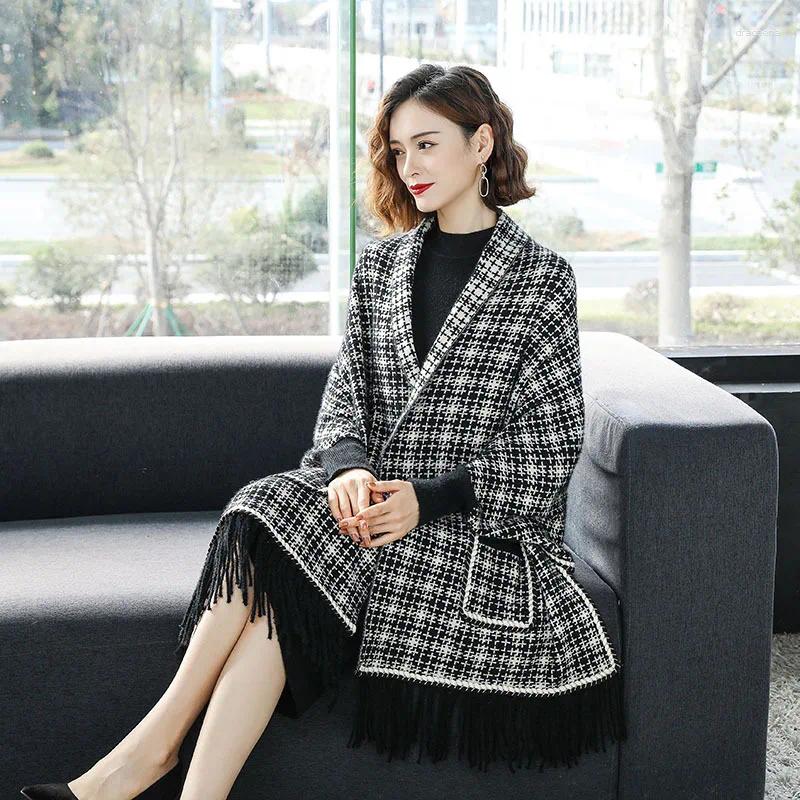 Scarves Autumn And Winter Large Size Imitation Mink Velvet Bat Sleeve Shawl Poncho Women's Thick Warm Fringe Long Knit Cardigan