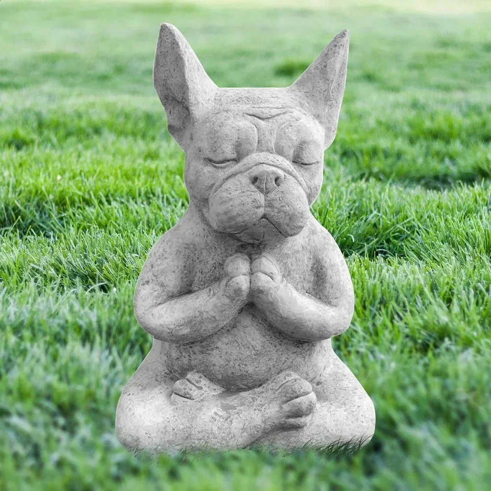 Yoga Pose Meditation Dog Resin Statue Ornaments Waterproof Prayer Zen French Bulldog Sculpture Crafts Garden Decoration Figurine 240909