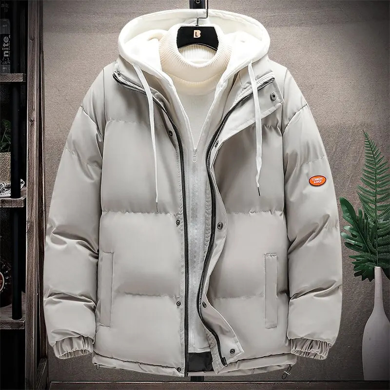 Winter jacket mens thick warm Parkas mens hooded inflatable jacket double cotton padded jacket fashionable casual jacket top 240909