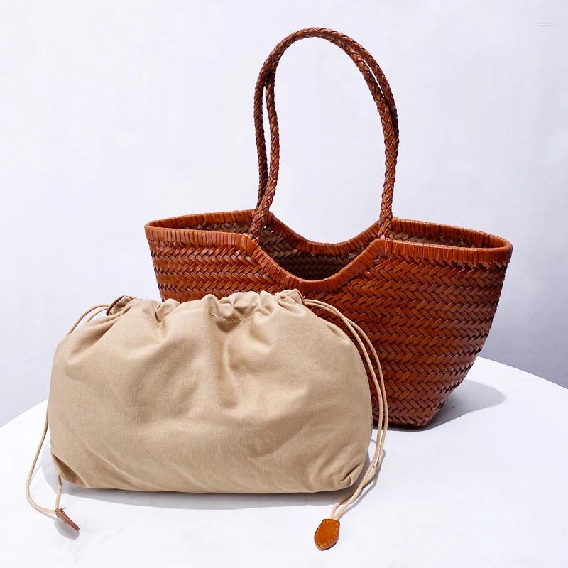 Shoulder Bags Genuine Leather Cowhide Tote Composite For Women Handbag Purses 2024 In Casual Weave Underarm