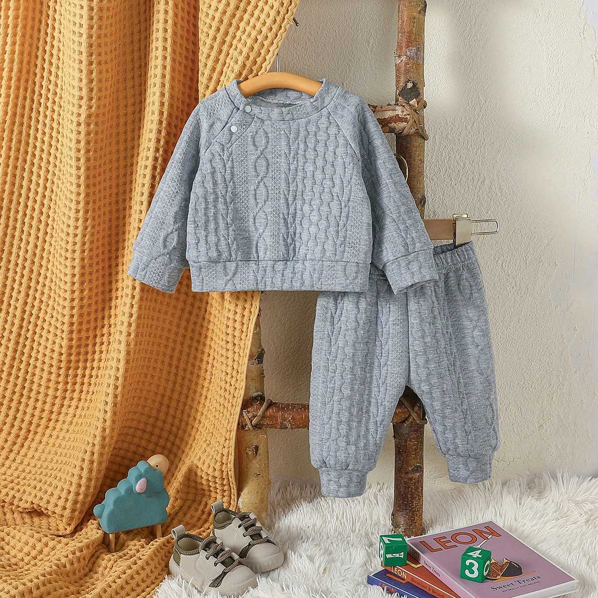 Clothing Sets 2024 Baby boy leisure and sikmplicity pure color Long Sleeve Winter /autumn Gray Pantsuit Casual Daily Wear Clothes H241126