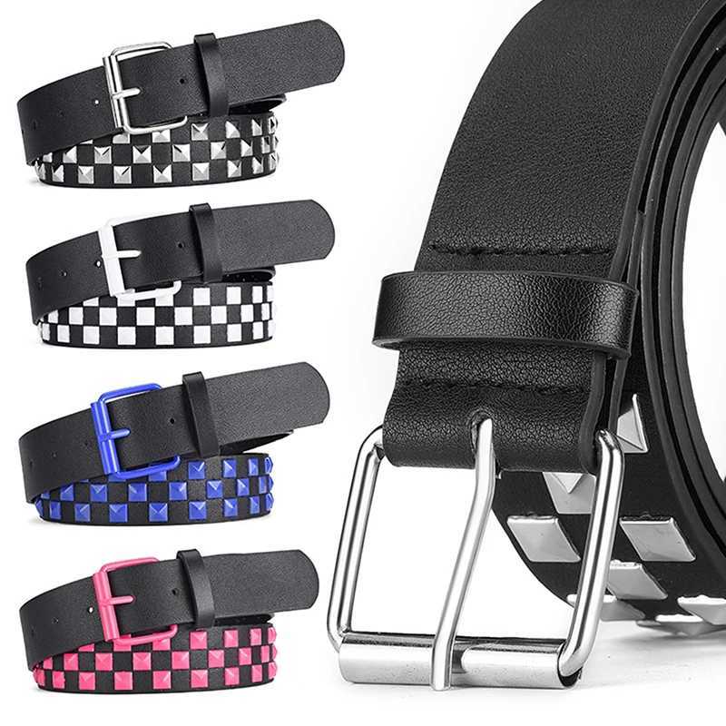 Personalized Rivets Checkerboard PU Leather Belt 107CM Men And Women Universal Fashion Hip-hop Punk Belt Ins Style W241228