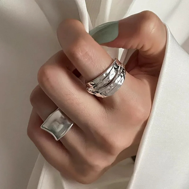 BF Club 925 sterling silver ring suitable for womens jewelry wide and simple open retro handmade ring allergic to birthday party gifts 240909