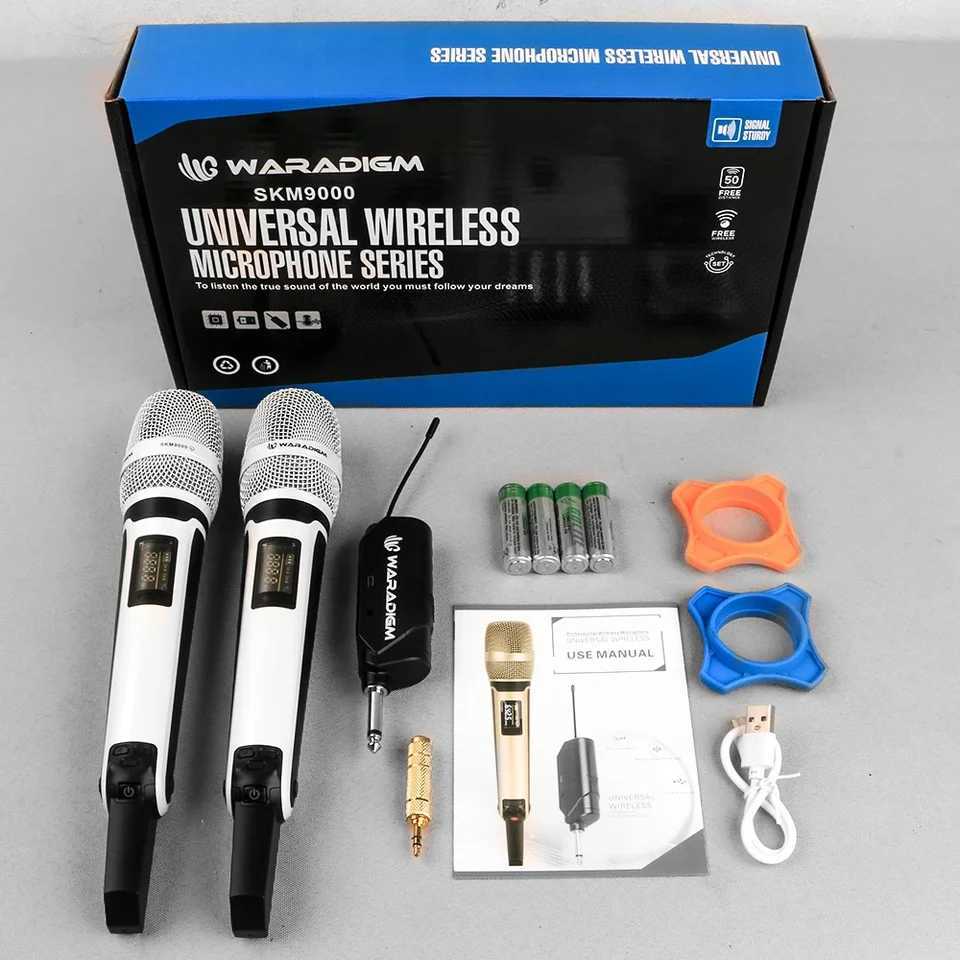 Microphones WARADIGM-SKM9000Wireless Microphone One for Two U Band FM Home Sound Card Outdoor Sound Box Karaoke Stage J240830