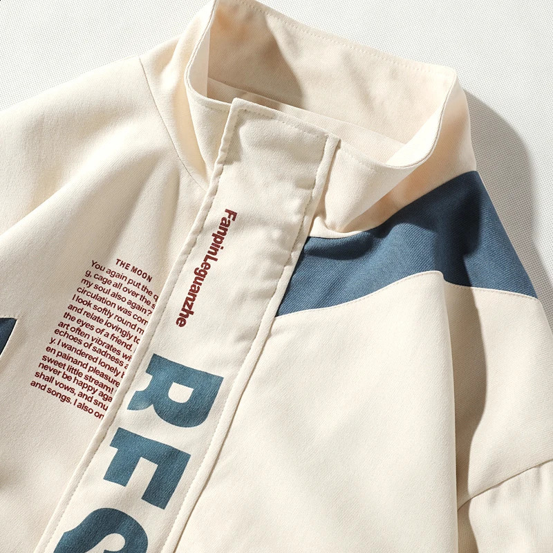 Patchwork sports jacket mens hip-hop street loose jacket casual lapel jacket trend couple jacket mens jacket 240909