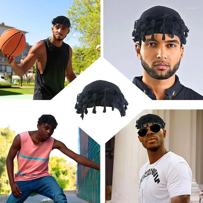 Berets Men Hat Punk Burr Trim Twisted Tail Fringe Cotton Bandana Hop Turban Hats Head Wrap Beanie Cap Solid Color Docker