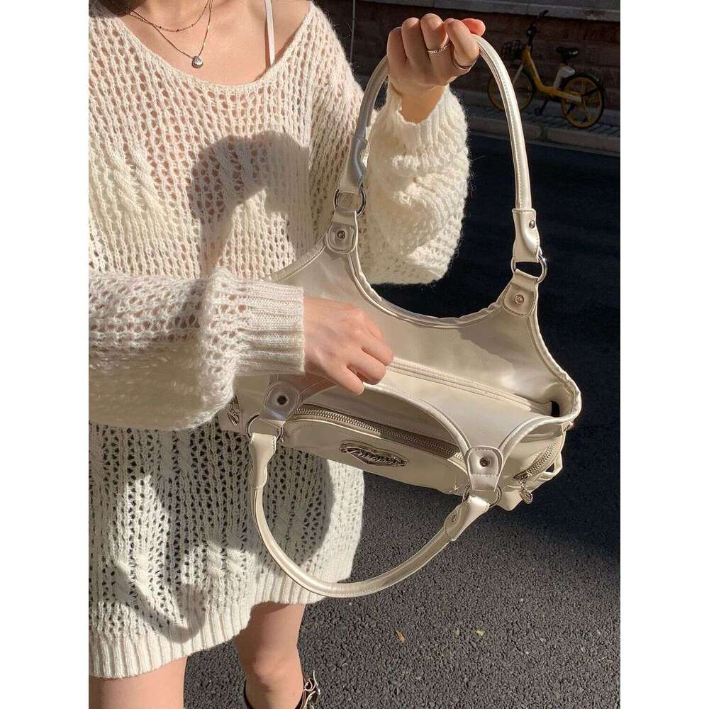 Trend Fairycore Aesthetic Y2k Women Hot Girls Versatile Chain Chic White Underarm Bag Purse Female Haruku Sweet Handbag 1705