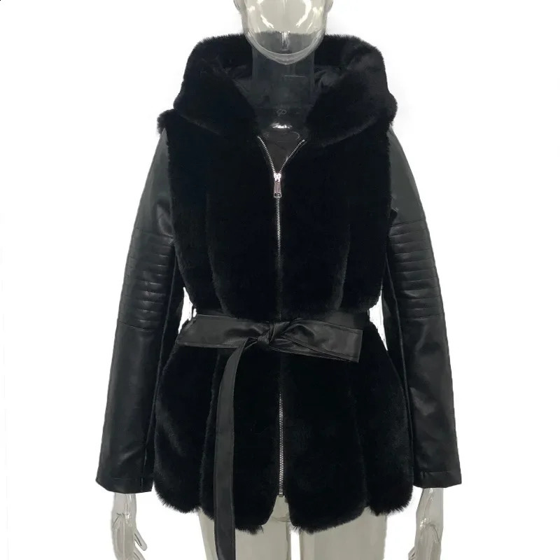 2024 Autumn/Winter Womens Fur Coat with Buckle Solid Color Zipper Jacket Womens Clothing 240909 - view 7