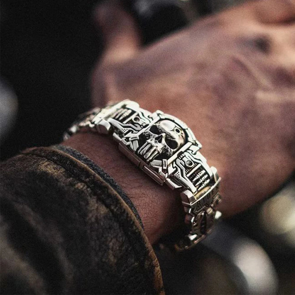 Vintag Domineering Skeleton Bracelet Mens Gift Punk Hip Hop American Night Rider Bracelet Gothic Charm Mens Motorcycle Jewelry Direct 240909
