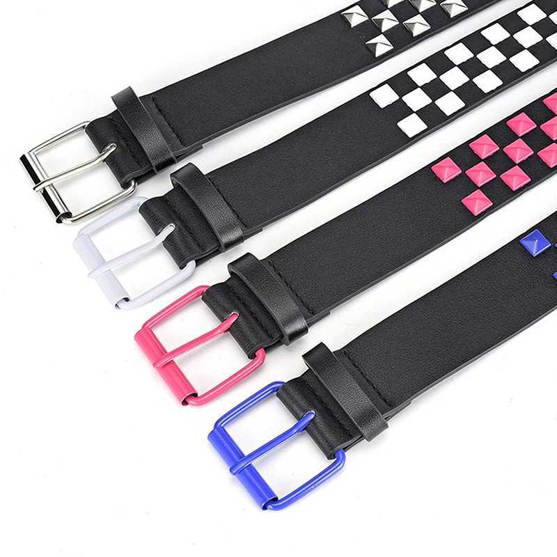 Personalized Rivets Checkerboard PU Leather Belt 107CM Men And Women Universal Fashion Hip-hop Punk Belt Ins Style W241228
