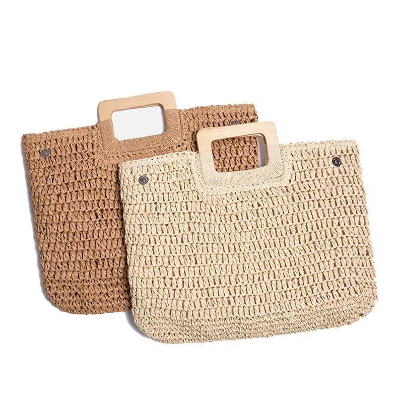 CMM Casual Rattan Large Capacity Tote for Women Wicker Woven Wooden Handbags Summer Beach Straw Bag Lady Big Purses Travel Sac 2024 240909