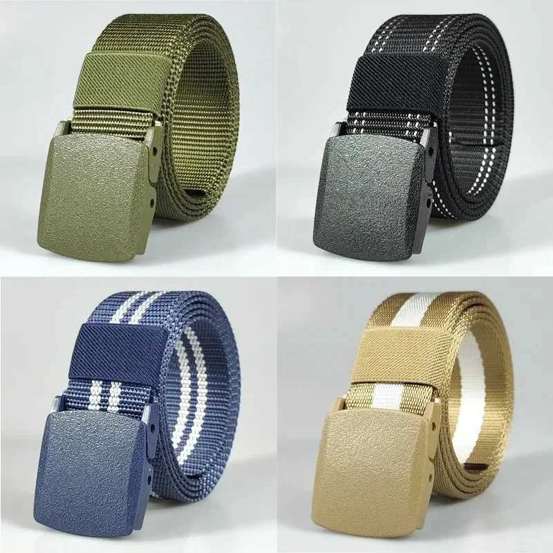 Automatic buckle nylon womens belt canvas outdoor travel premium mens sports pants non-metallic belt white black blue red W240920