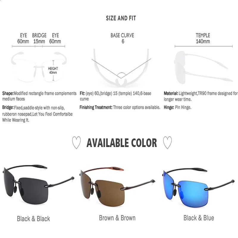 Classic sport frameless sunglasses for men and women driving golf rectangular super frame sunglasses UV400 De Sol 240909bj