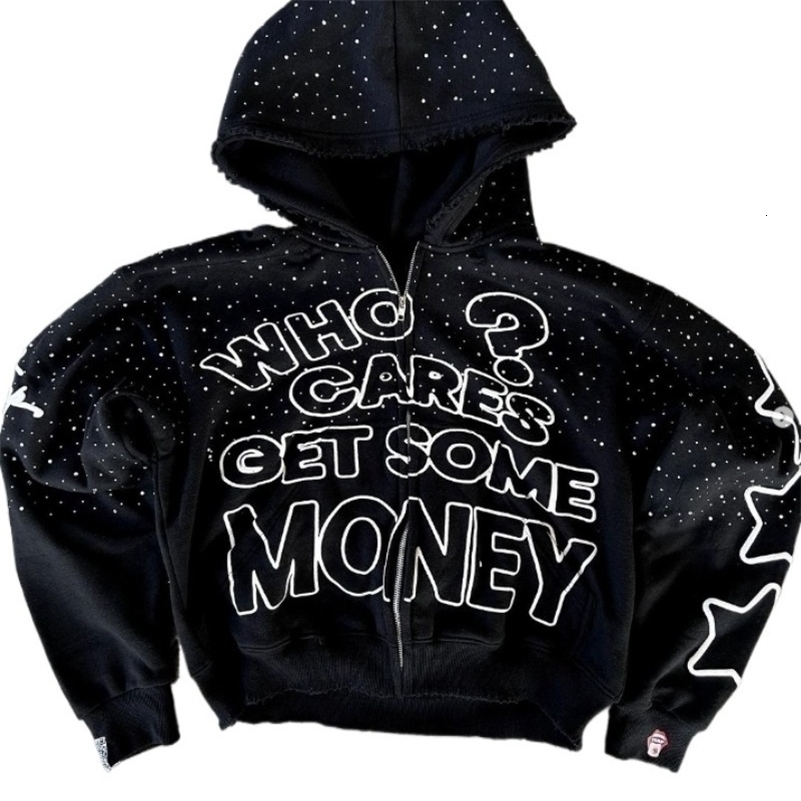 American Street Hip-hop Letter Print Zipper Hoodie Women High Street Retro Street Harajuku Fashion Trendy Loose Casual Y2K Tops 240906