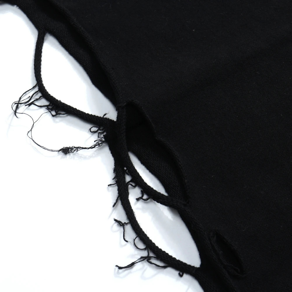 Long sleeved ripped sweatshirt with shoulder drop Sloth Goth Streetwear Ripped Holes Pulleys mens spring Grunge clothing top 240905