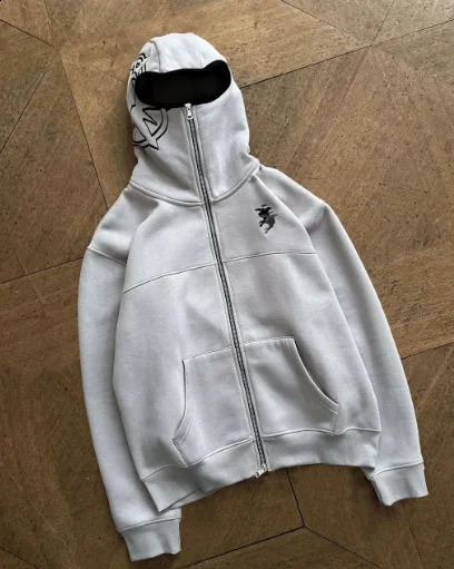 Beaded flower embossed hooded sweatshirt with zipper fashionable street and European American 240909