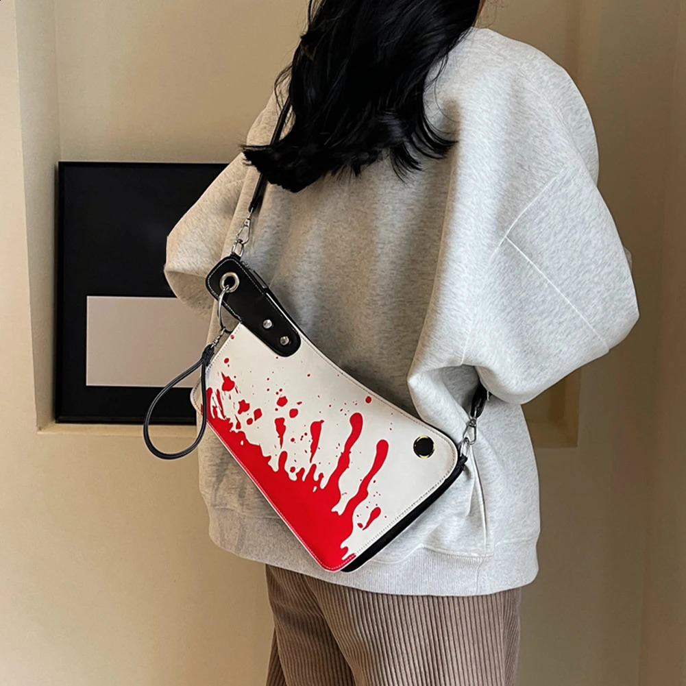Womens Terrifying Cross body Bag PU Leather Gothic Clutch Wallet Adjustable Shoulder Strap Knife shaped Handbag Halloween Outdoor 240909