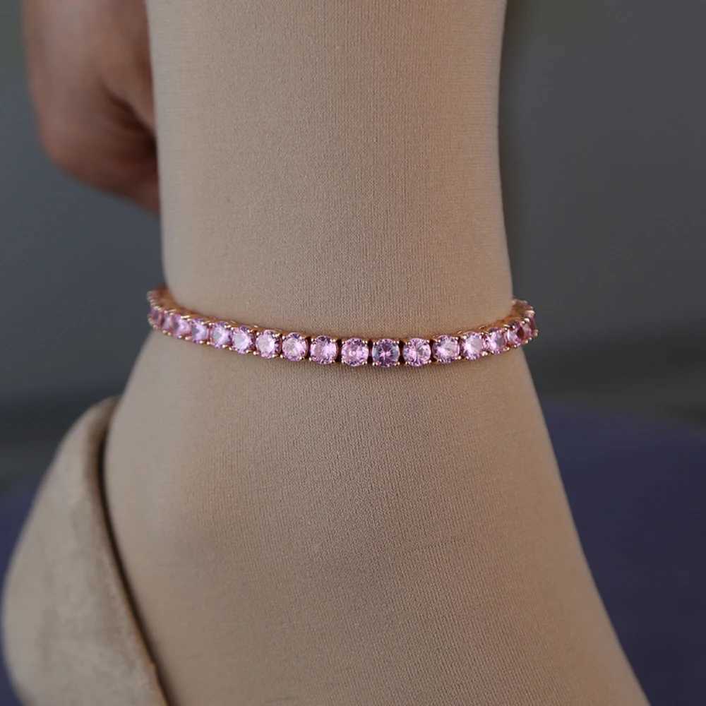 New 5A Cz Charm Anklet Iced Out Bling Rose Gold Silver Color 5mm Tennis Chain Anklet For Women Leg JewelryX240909