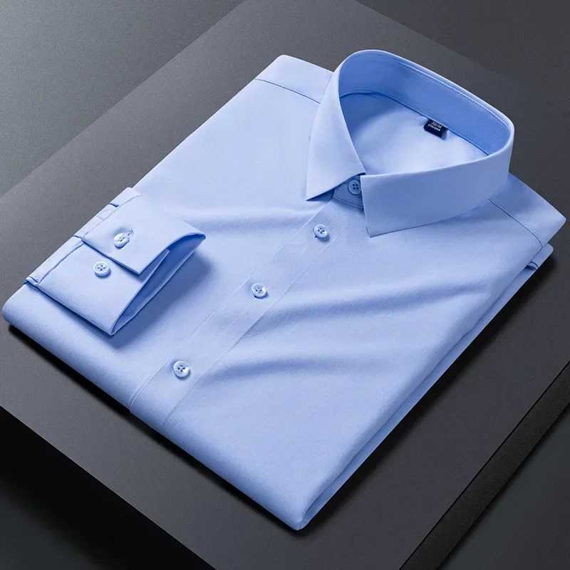New elastic wrinkle resistant mens shirt long sleeved dress suitable for slim fitting Camissa social business shirt white shirt S-8XL X2410071